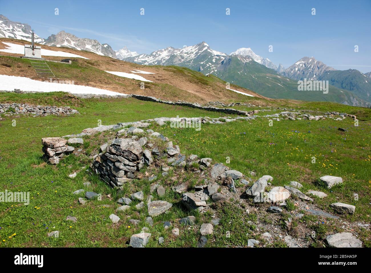 Rovine Romane, Passo San Bernardo, La Thuile, Valle D'Aosta. Italia | Römische Ruinen, Passo Kleiner San Bernhard Foto Stock