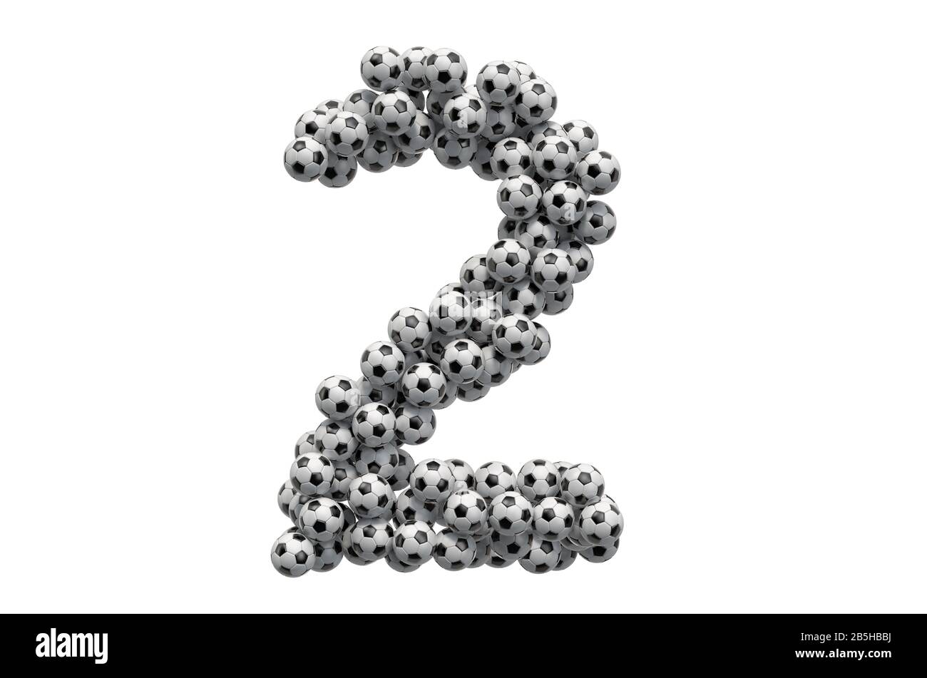 Numero 2 da palloni da calcio, rendering 3D isolato su sfondo bianco Foto Stock