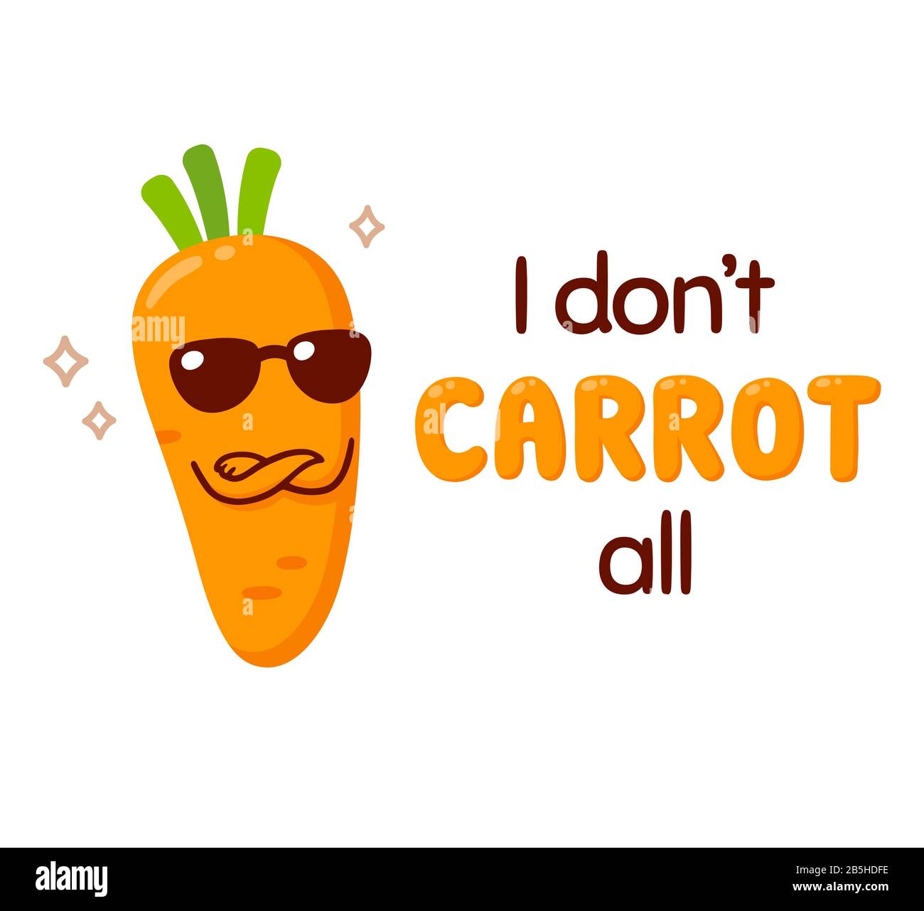 Cool carota con occhiali da sole e testo non Mi Carrot Tutti. Divertente illustrazione di un cucciolo di verdure, disegno di stile di un doodle semplice e carino. Clip vettoriale isolata Illustrazione Vettoriale
