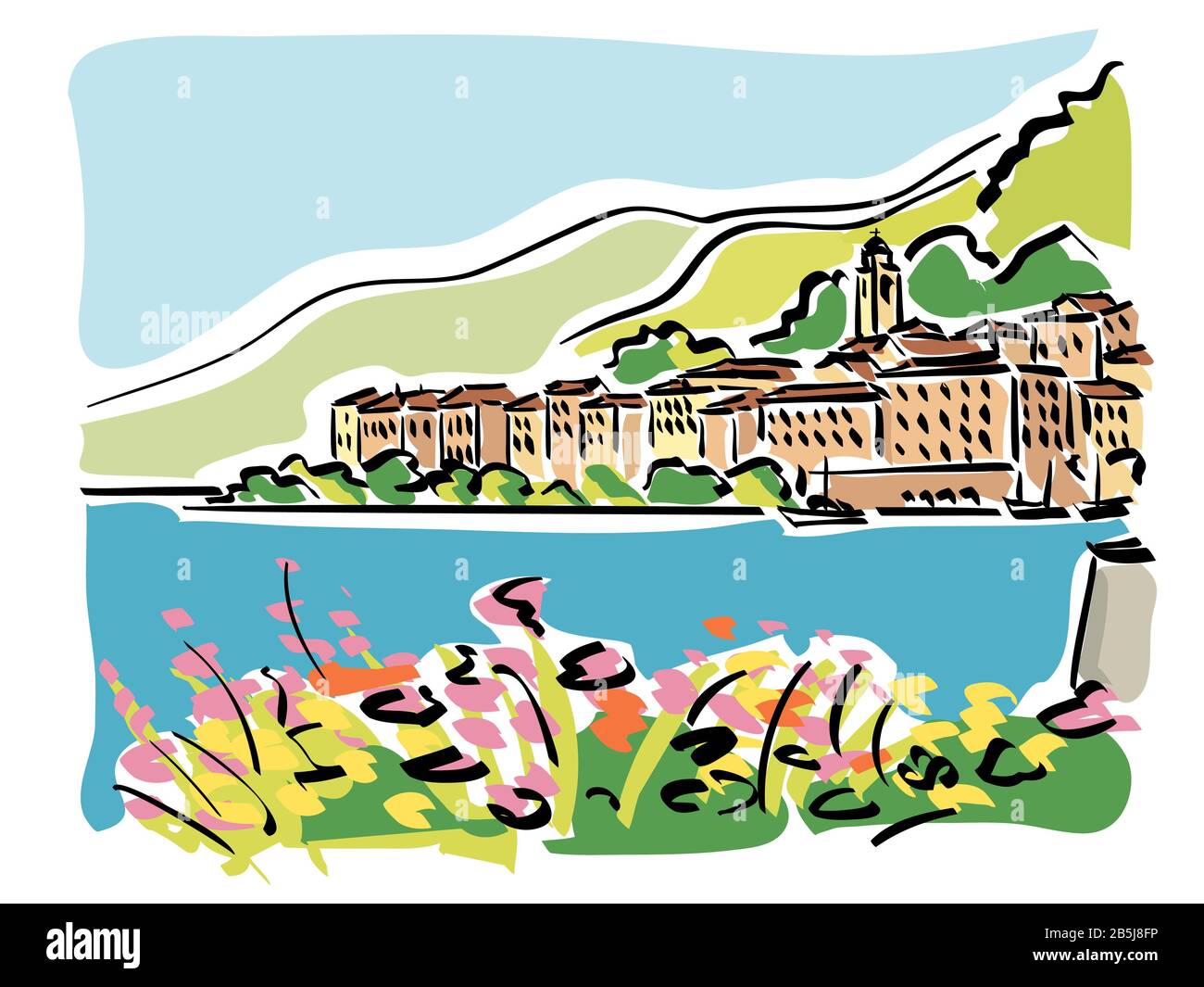 Illustrazione del Lago di Como in Italia. Foto Stock