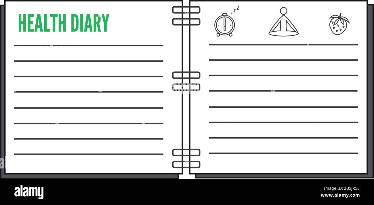 agenda sana semplice design aperto notebook con piastrelle e linee Illustrazione Vettoriale