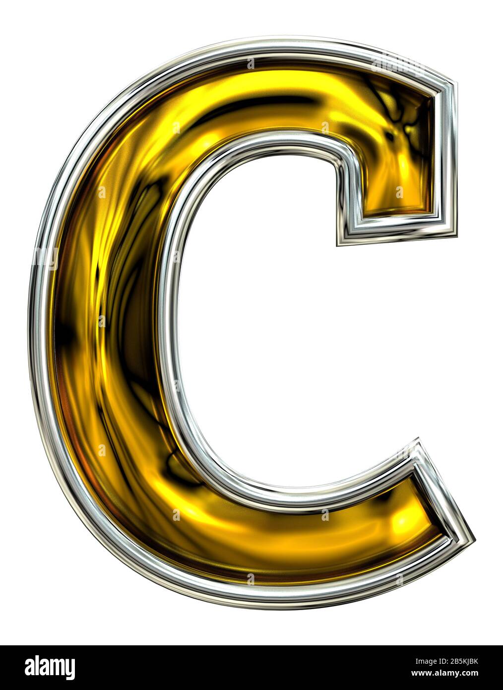 Rendering 3D. Lettera minuscola c. Rendering ABC ad alta risoluzione nitido. Font stile numero porta originale. Ispirazione in metallo goffrato. Argento rimmed. Isolato Foto Stock