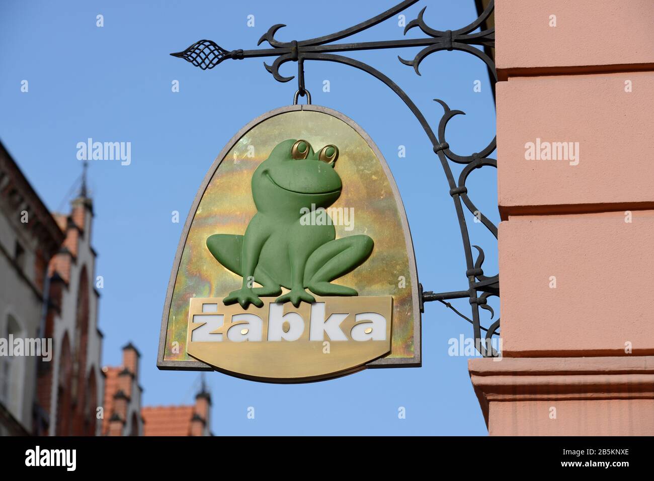 Werbeschild, Zabka Lebensmittel, Altstadt, Breslau, Niederschlesien, Polen Foto Stock