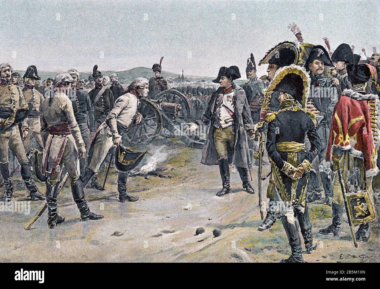 BATTAGLIA DI ULM 16-19 OTTOBRE 1805. Napoleone accetta la resa degli austriaci sotto Karl Mack von Leiberich in un'illustrazione del 1906. Foto Stock