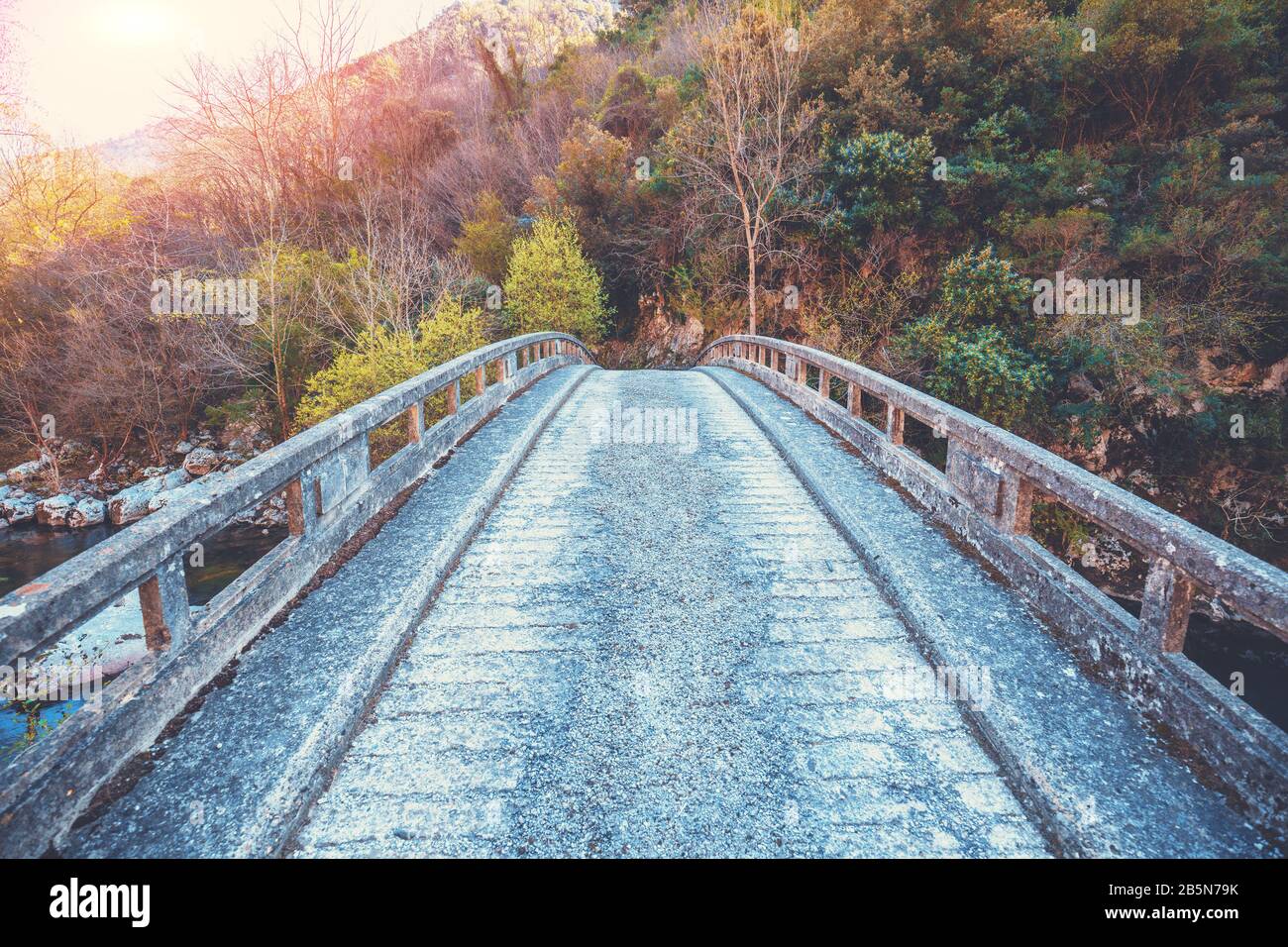 Ponte sul fiume Deva vicino la Hermida, Cantabria, Spagna Foto Stock