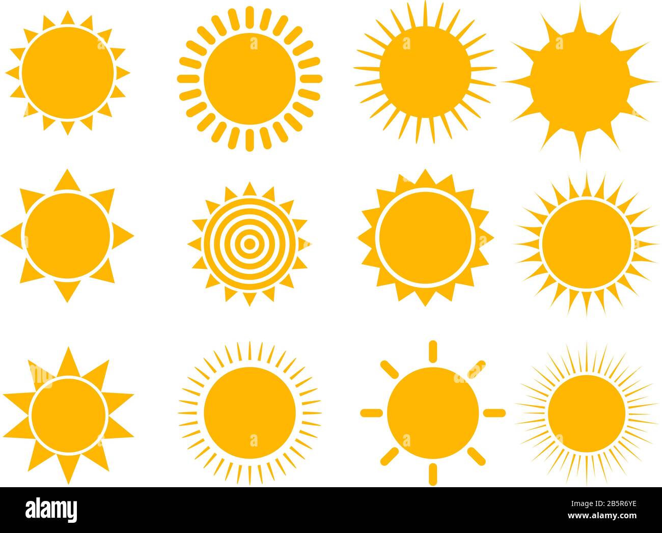 Sun icon set, illustrazione vettoriale Illustrazione Vettoriale