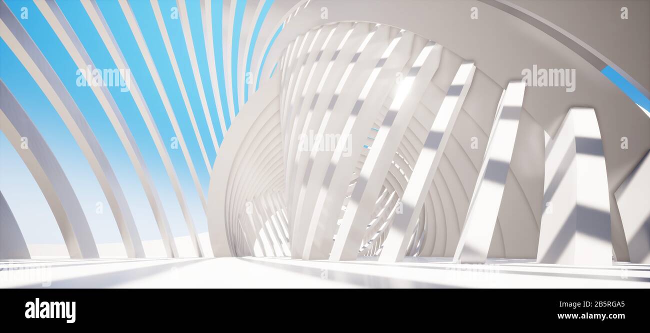Colorato astratto sfondo panoramico: Anello geometrico bianco. (Illustrazione generata digitalmente da un computer per il rendering 3D, backplate per auto). Foto Stock
