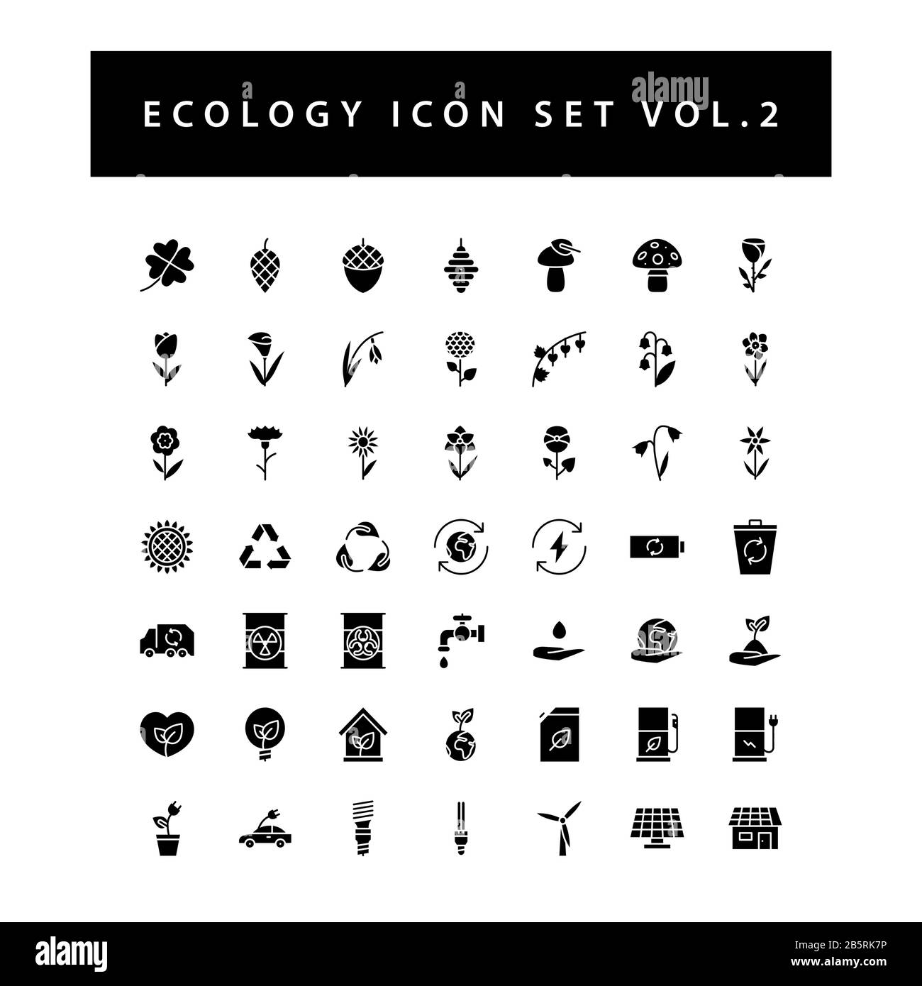 Set di icone ecologiche con design in stile glifo nero a colori. Vol.2 Illustrazione Vettoriale