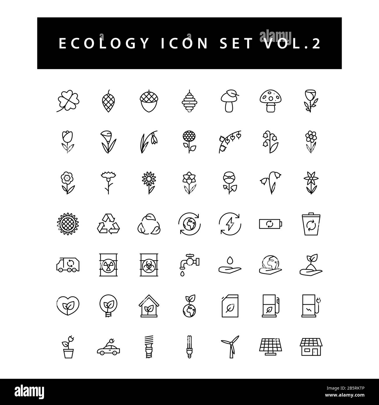 Set di icone ecologiche con design a contorno nero Vol.2 Illustrazione Vettoriale