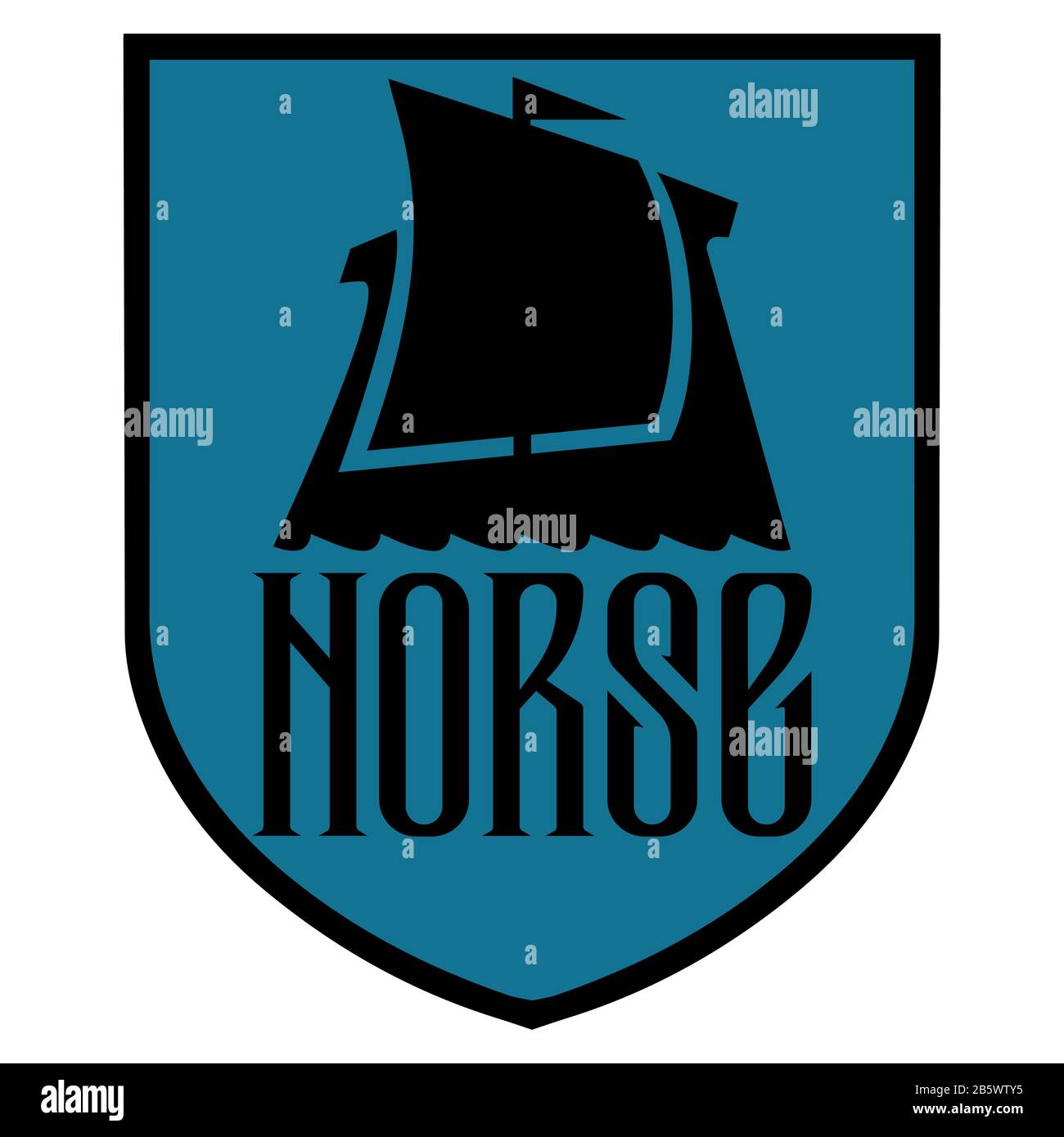 Nave da guerra dei Vichinghi. Logo Drakkar, antico motivo scandinavo e segno norse Valknut Illustrazione Vettoriale