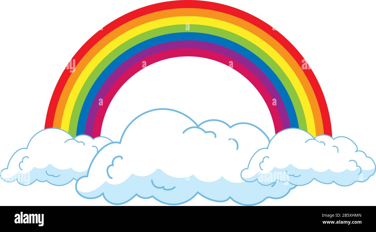 Illustrazione di arcobaleno con nuvole, con vettore di sfondo bianco Illustrazione Vettoriale