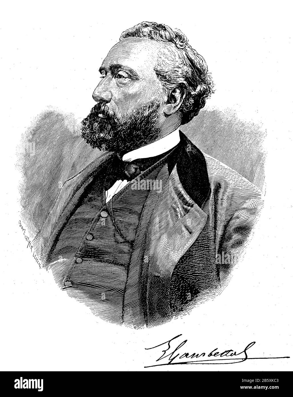 Léon Gambetta, 2 aprile 1838 – 31 dicembre 1882, è stato uno statista francese, prominente durante e dopo la guerra franco-prussiana / Léon Gambetta guerra vom 2. Aprile 1838 fino al 31. Dezember 1882 ein französischer Staatsmann, der während und nach dem Deutsch-Französischen Krieg eine herausragende Rolle spielte, Historisch, riproduzione digitale migliorata di un originale del 19th secolo / digitale Reproduktion einer Originalvorlage aus dem 19. Jahrhundert, Foto Stock