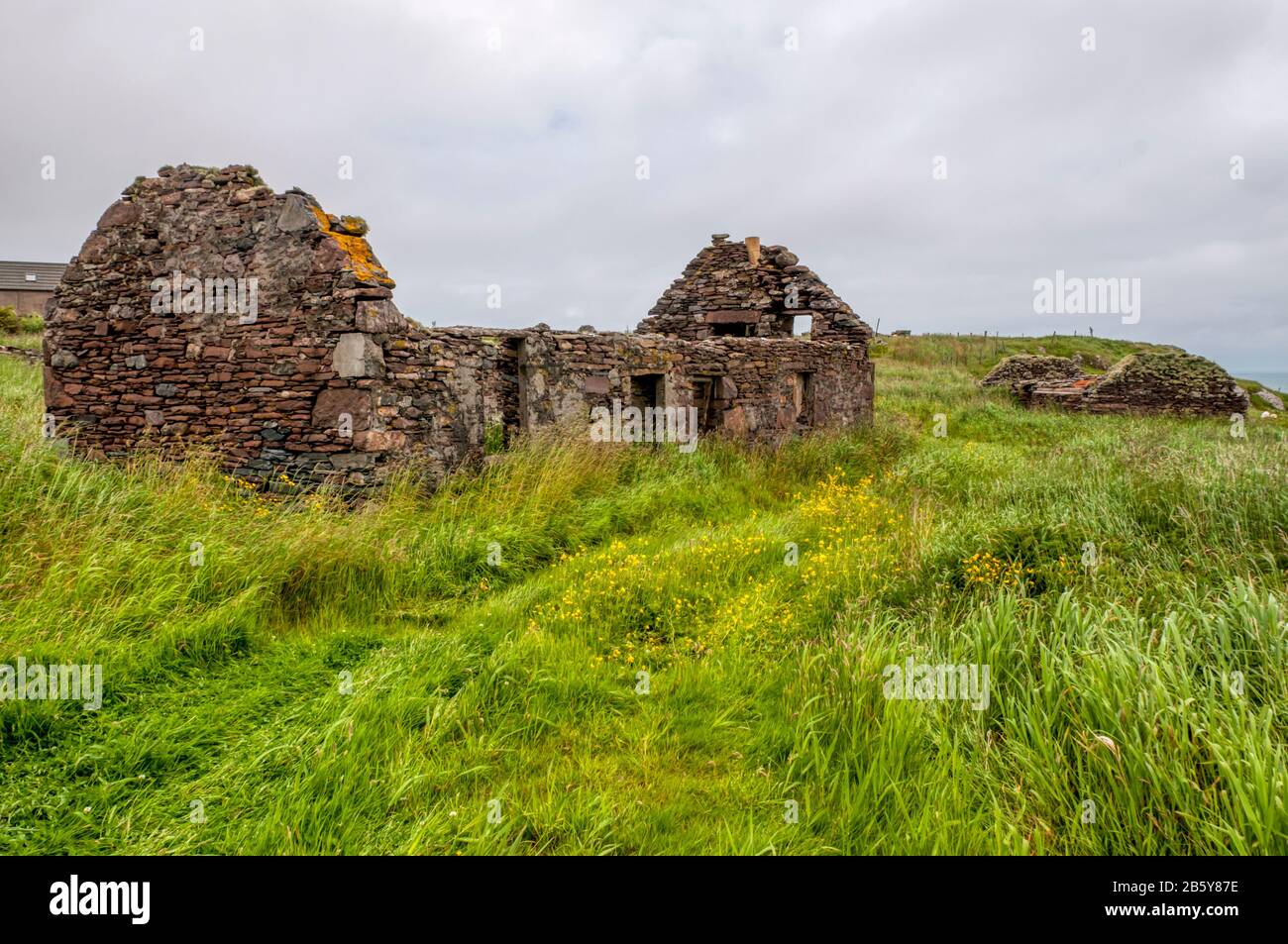Rovine di loft senza tetto a Fladdabister sulla Shetland Mainland. Foto Stock