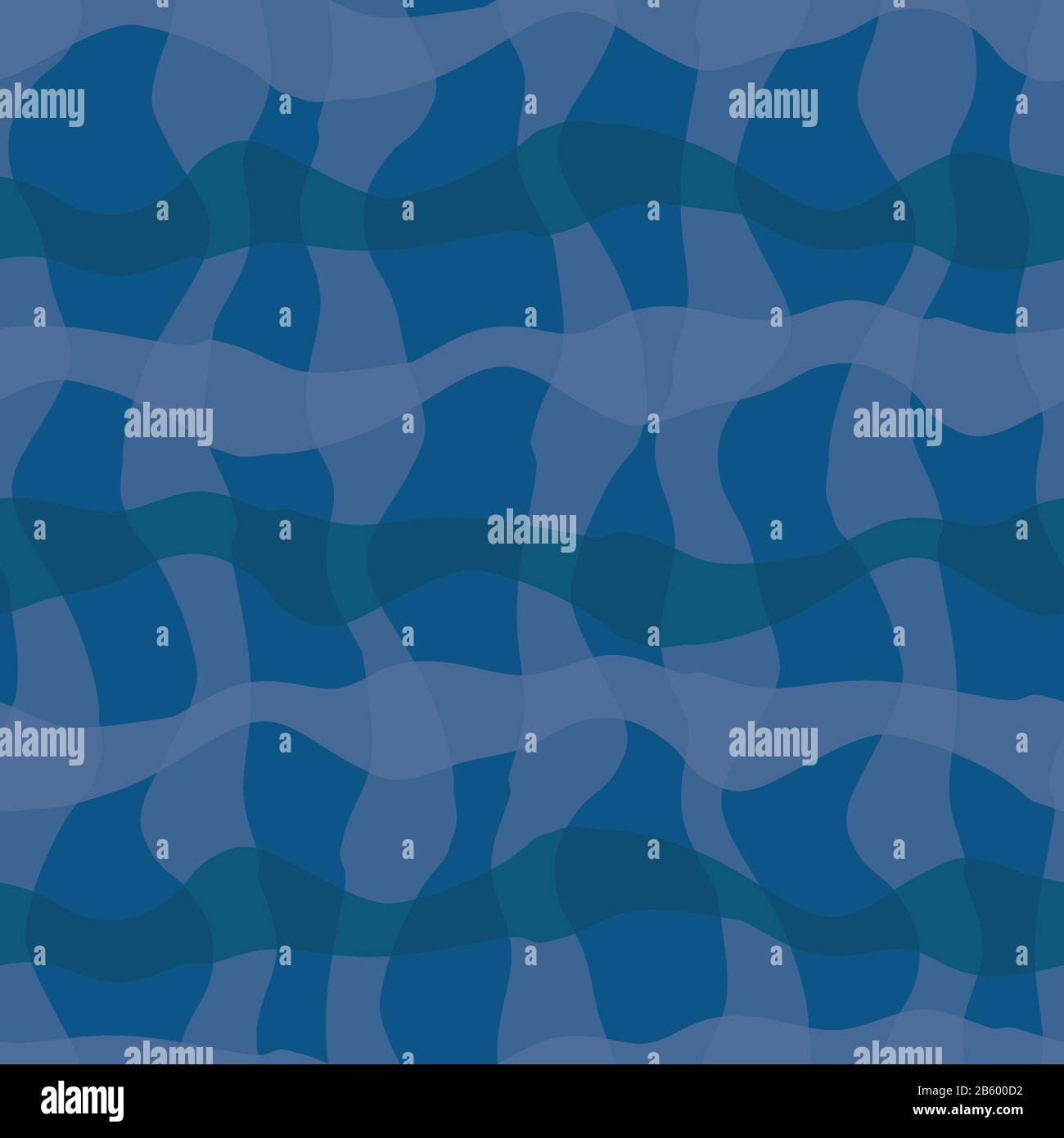 Griglia a linee ondulate sfondo vettoriale senza giunture. Sfondo di riflessione acqua monocromatica irregolare. Illustrazione dell'onda oceanica astratta blu trasparente Illustrazione Vettoriale