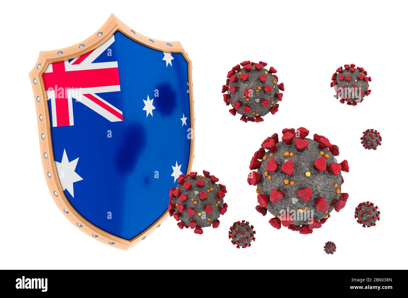 Protezione dell'Australia dal coronavirus. Rendering 3D isolato su sfondo bianco Foto Stock