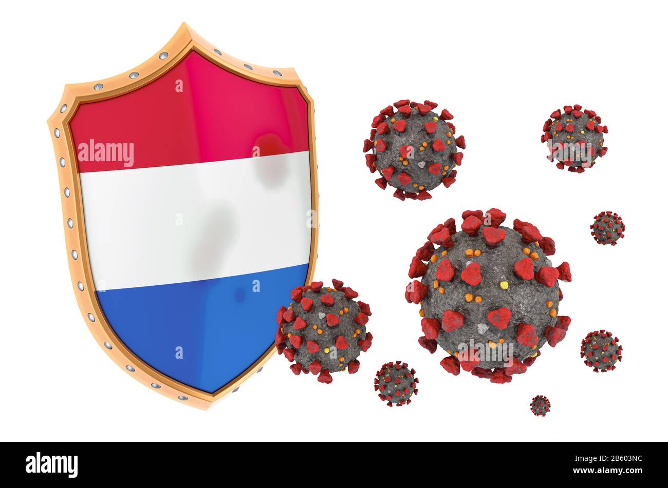 Protezione dei Paesi Bassi contro il coronavirus. Rendering 3D isolato su sfondo bianco Foto Stock