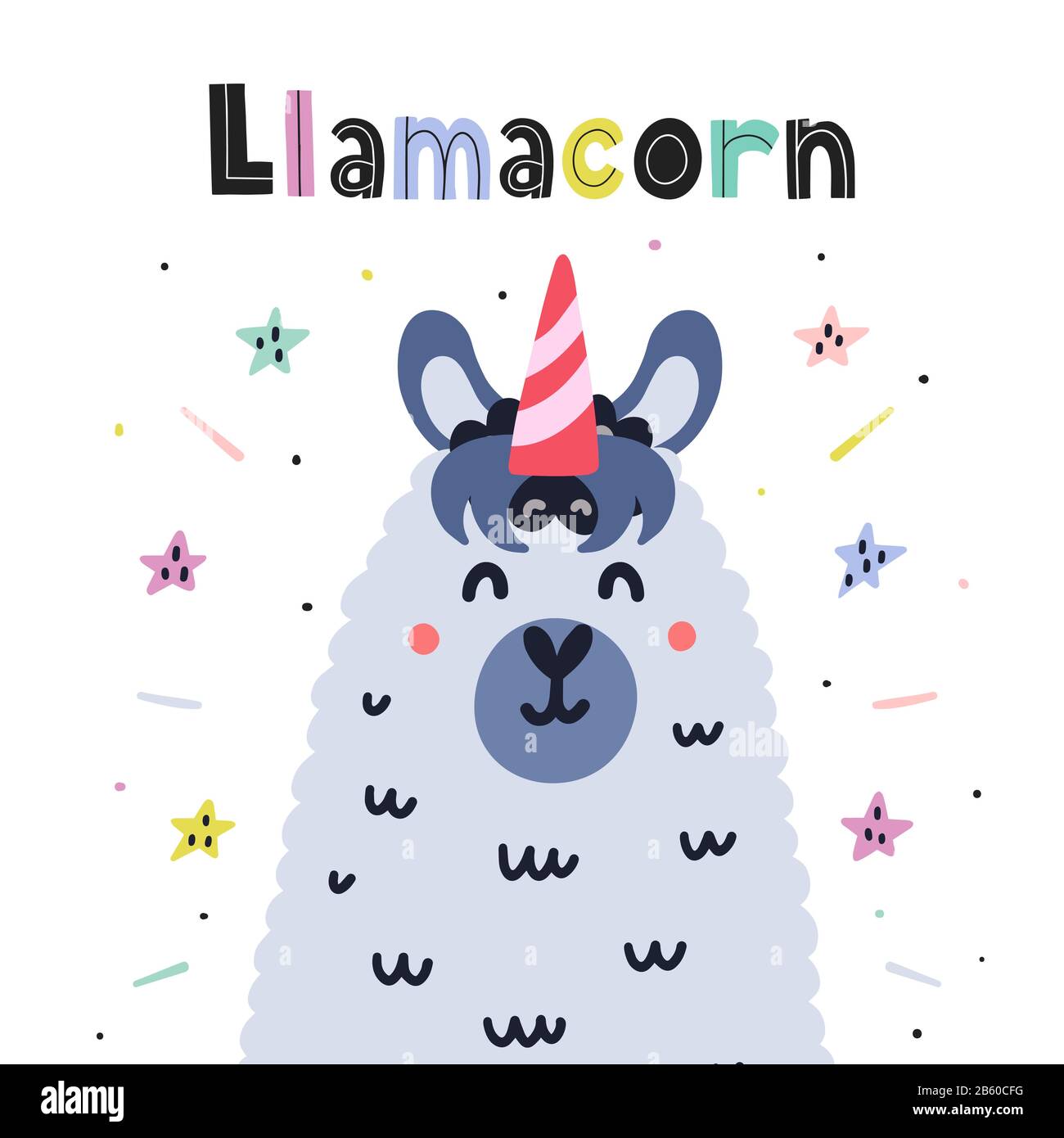 Llamacorn carta carina. Stampa divertente con lama - unicorno Illustrazione Vettoriale