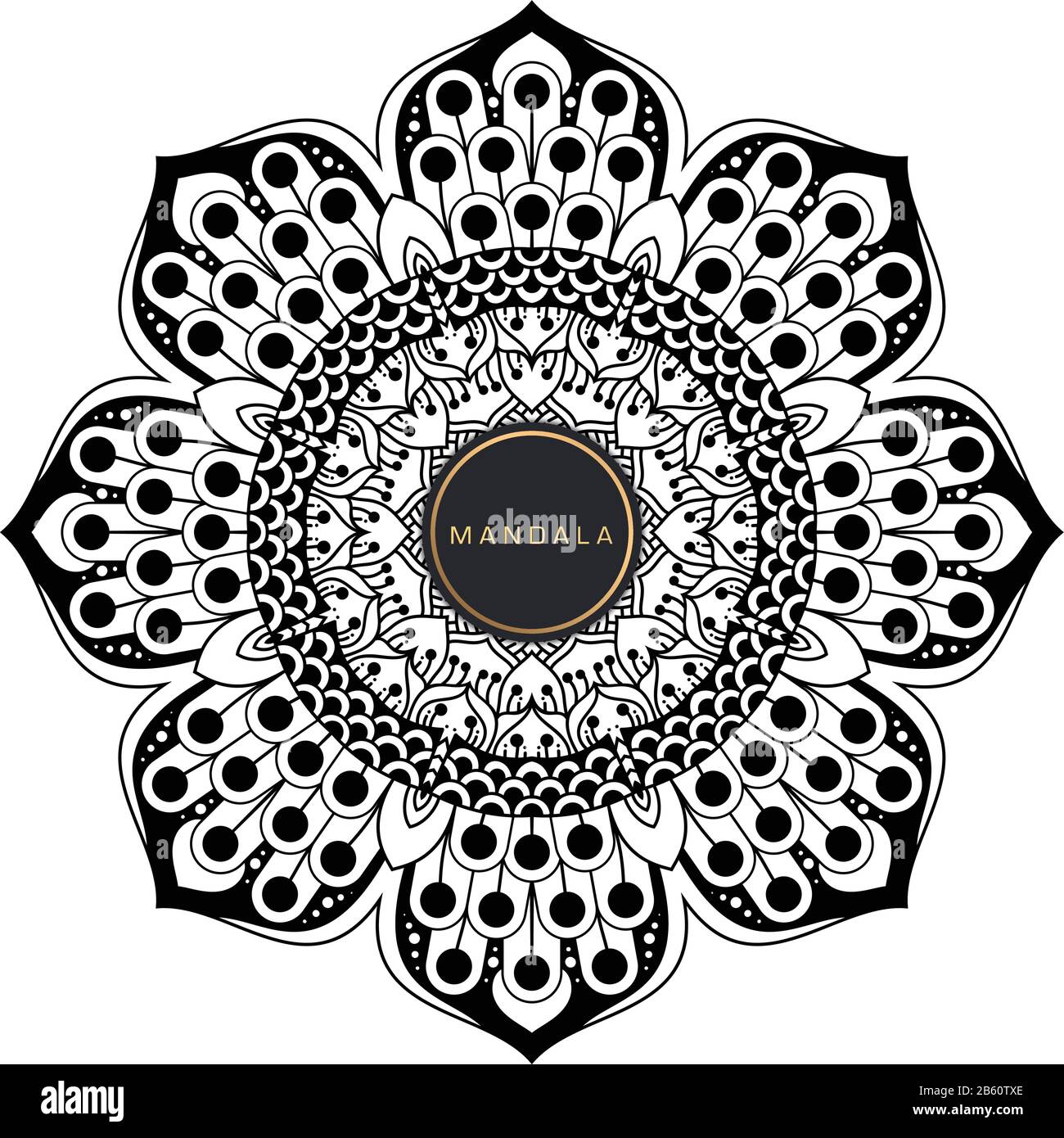 Bianco e nero mandala vettore isolato su bianco. Vettore disegnati a mano circolare elemento decorativo. Illustrazione Vettoriale