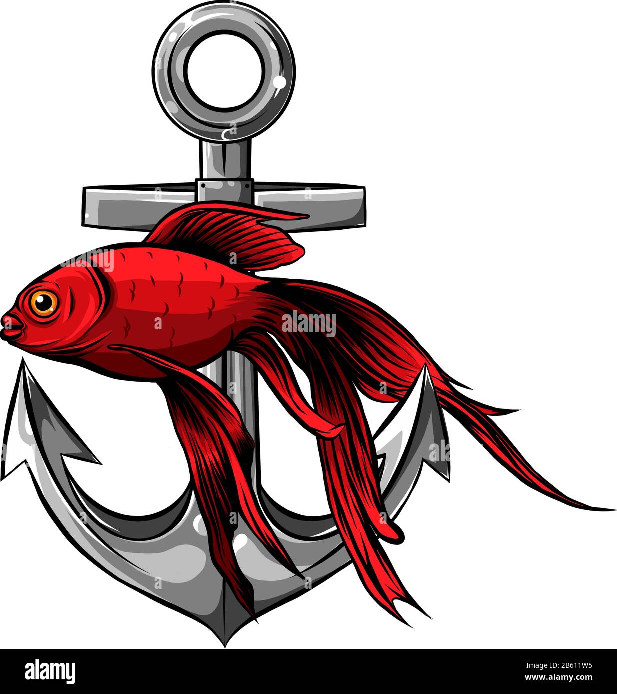 Vettore - Pesce D'Oro, Carassius Auratus, Pesce Di Acquario Di Acqua Dolce Illustrazione Vettoriale