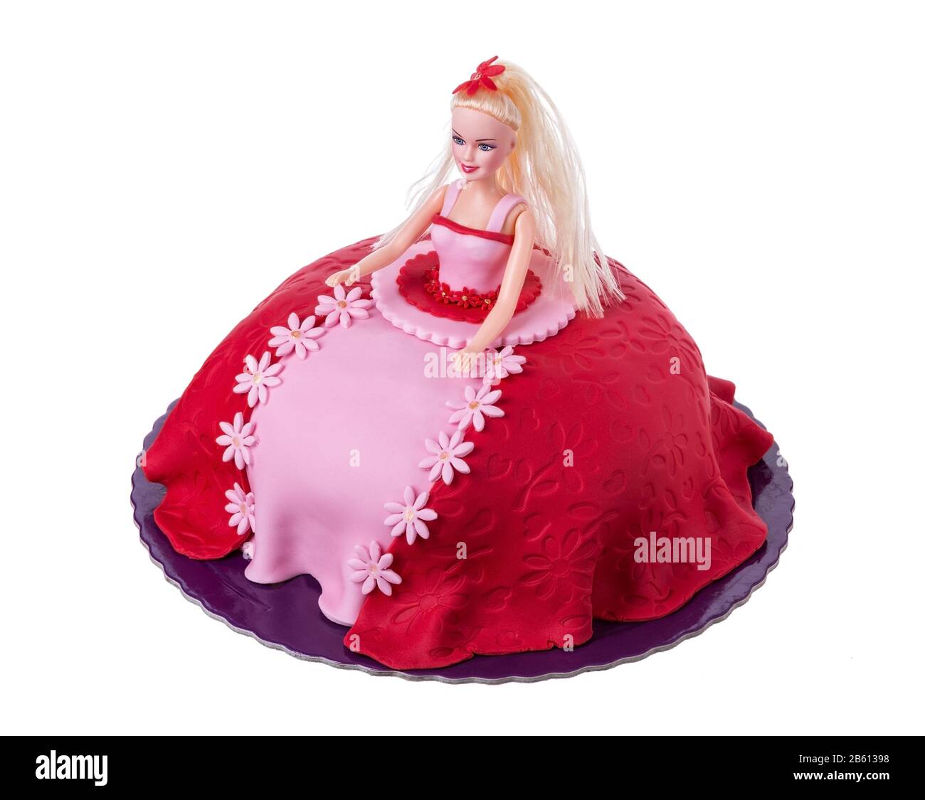 Torta di compleanno rosa bambola barbie con palloncini da vicino e