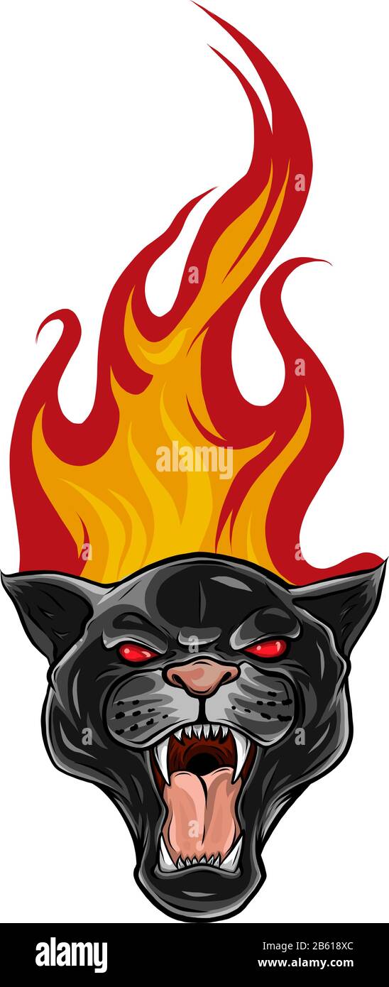 Black Panther Tattoo Design, con vettore di fiamme Illustrazione Vettoriale