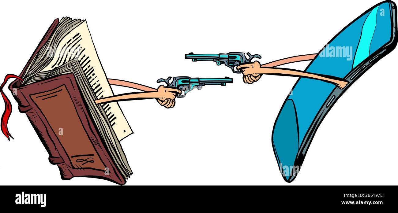 guerra del libro e smartphone Illustrazione Vettoriale