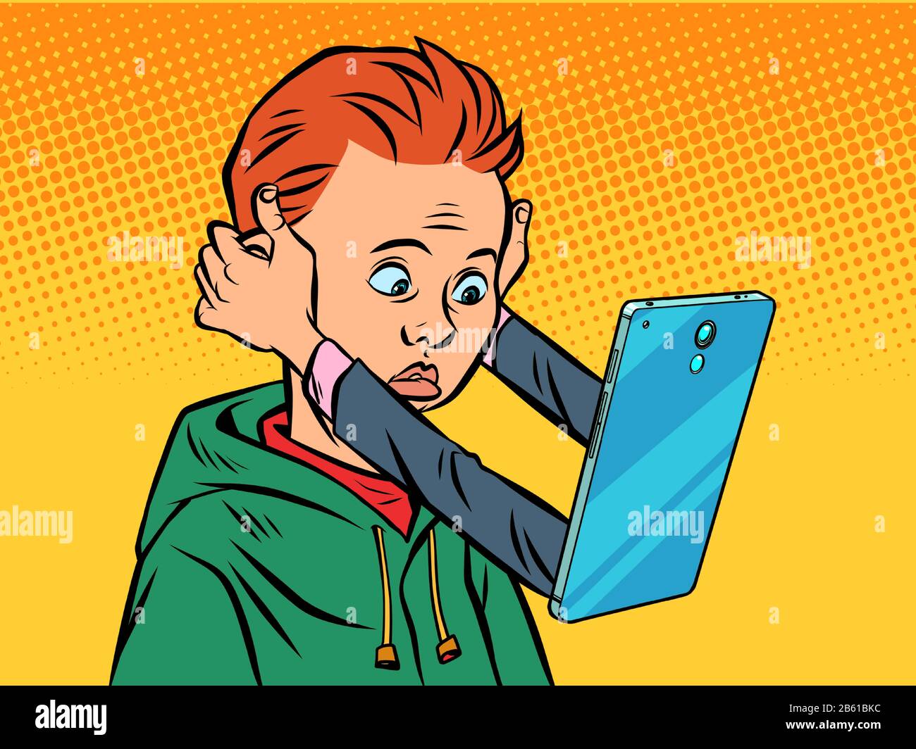 dipendenza online. smartphone e teen boy Illustrazione Vettoriale