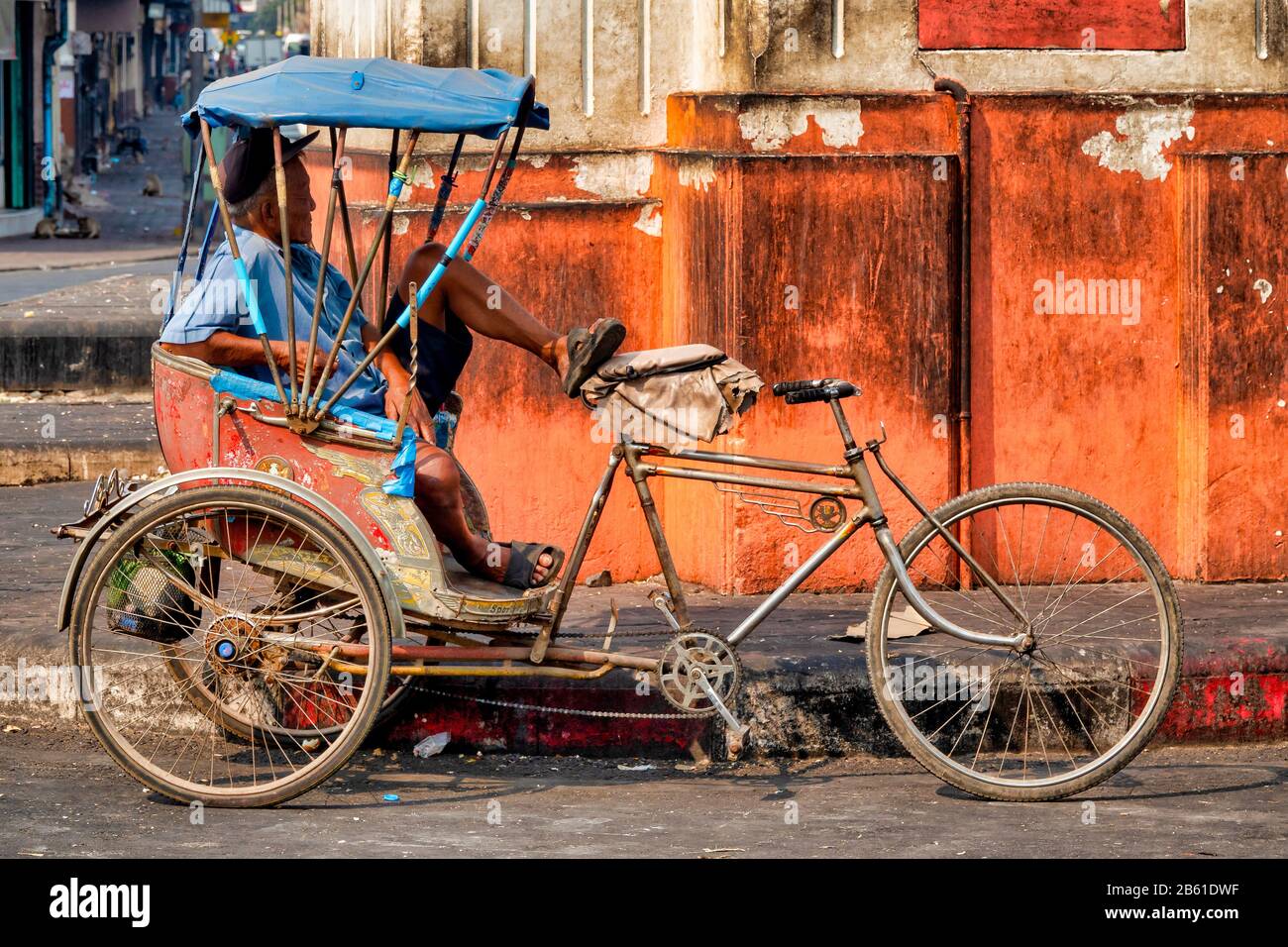 Guida In Bicicletta Rickshaw Vicino A San Phrakan, Lopburi, Thailandia Foto Stock