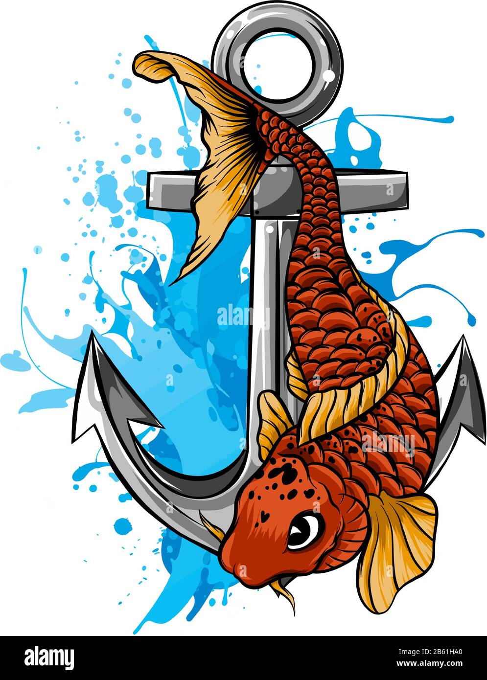 Vettore - Pesce D'Oro, Carassius Auratus, Pesce Di Acquario Di Acqua Dolce Illustrazione Vettoriale