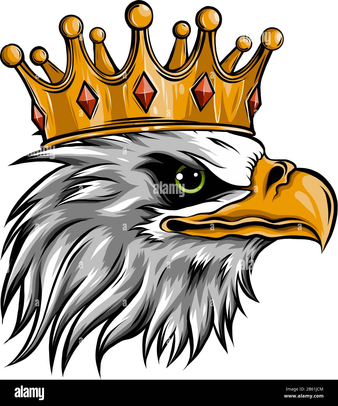 Il logo del vettore la regina delle aquile. Corona carino stile di stampa eagle di sfondo. Illustrazione Vettoriale