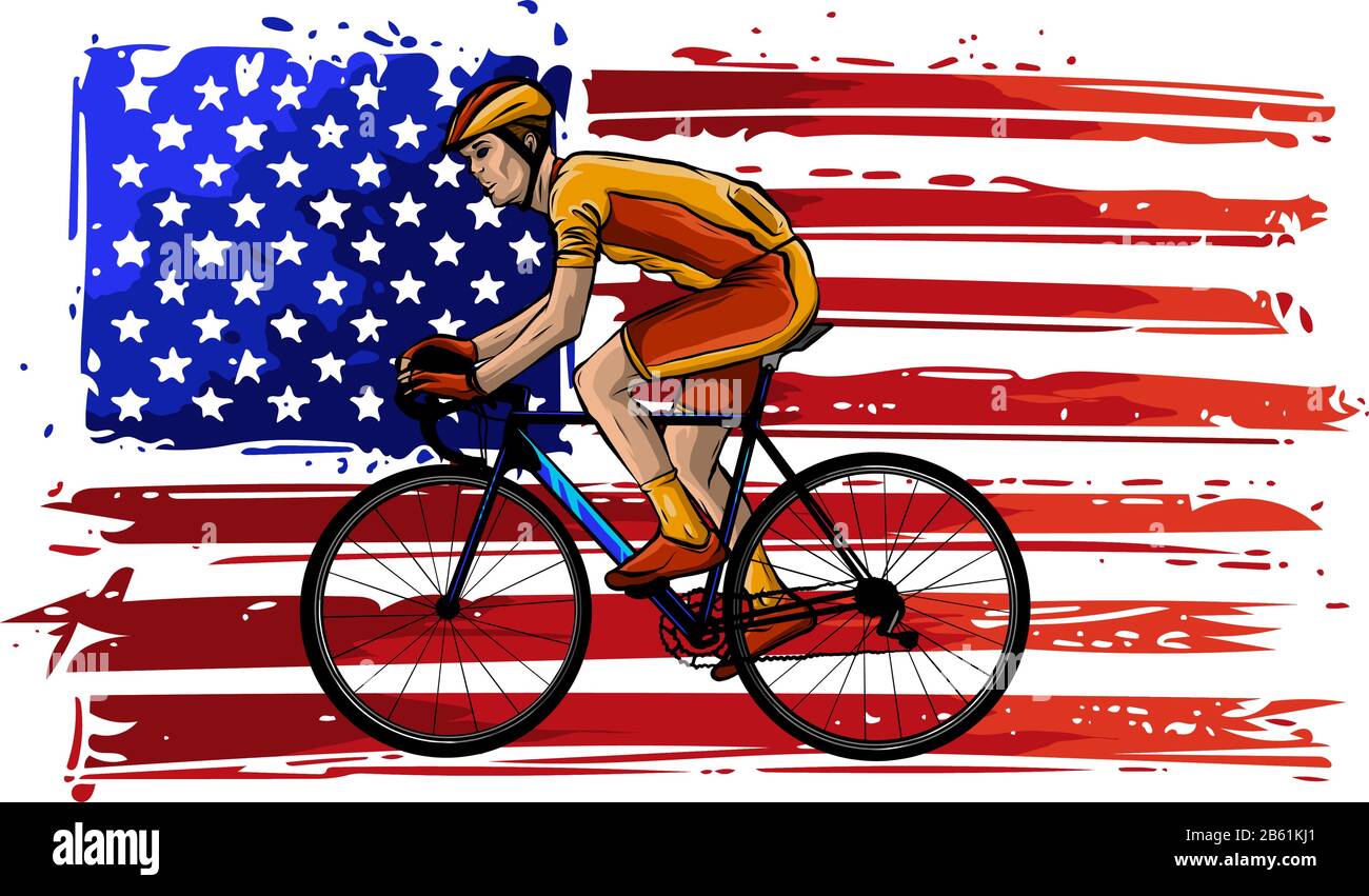 ciclista con american flag disegno vettoriale illustrazione Illustrazione Vettoriale