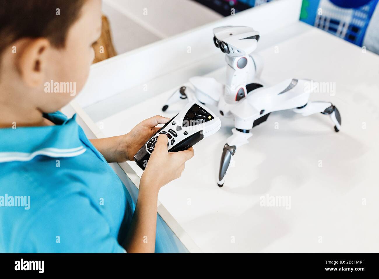 ragazzo che gioca con giocattolo guerra ragno robot da telecomando Foto  stock - Alamy