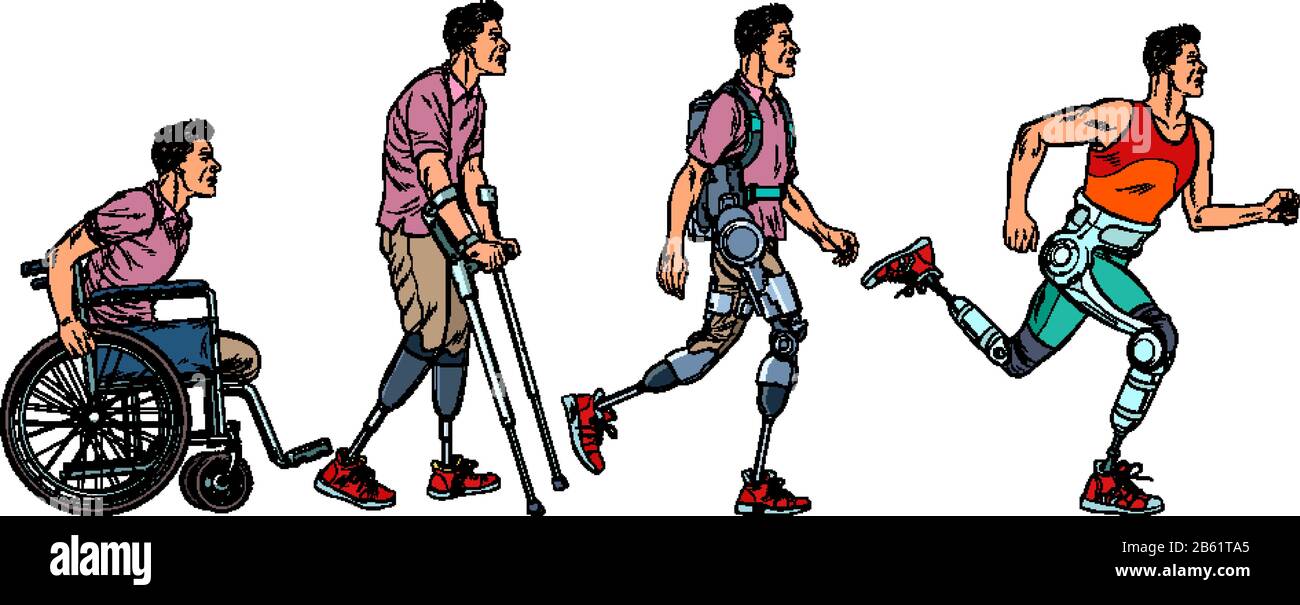 Evoluzione della riabilitazione protesi delle gambe dell'uomo Illustrazione Vettoriale