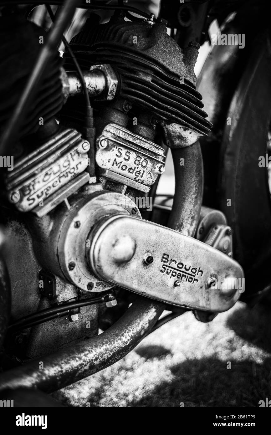 1938 Brough Superior SS80 Motorbike Engine, presso Salon Prive al Blenheim Palace a settembre 2019 Foto Stock