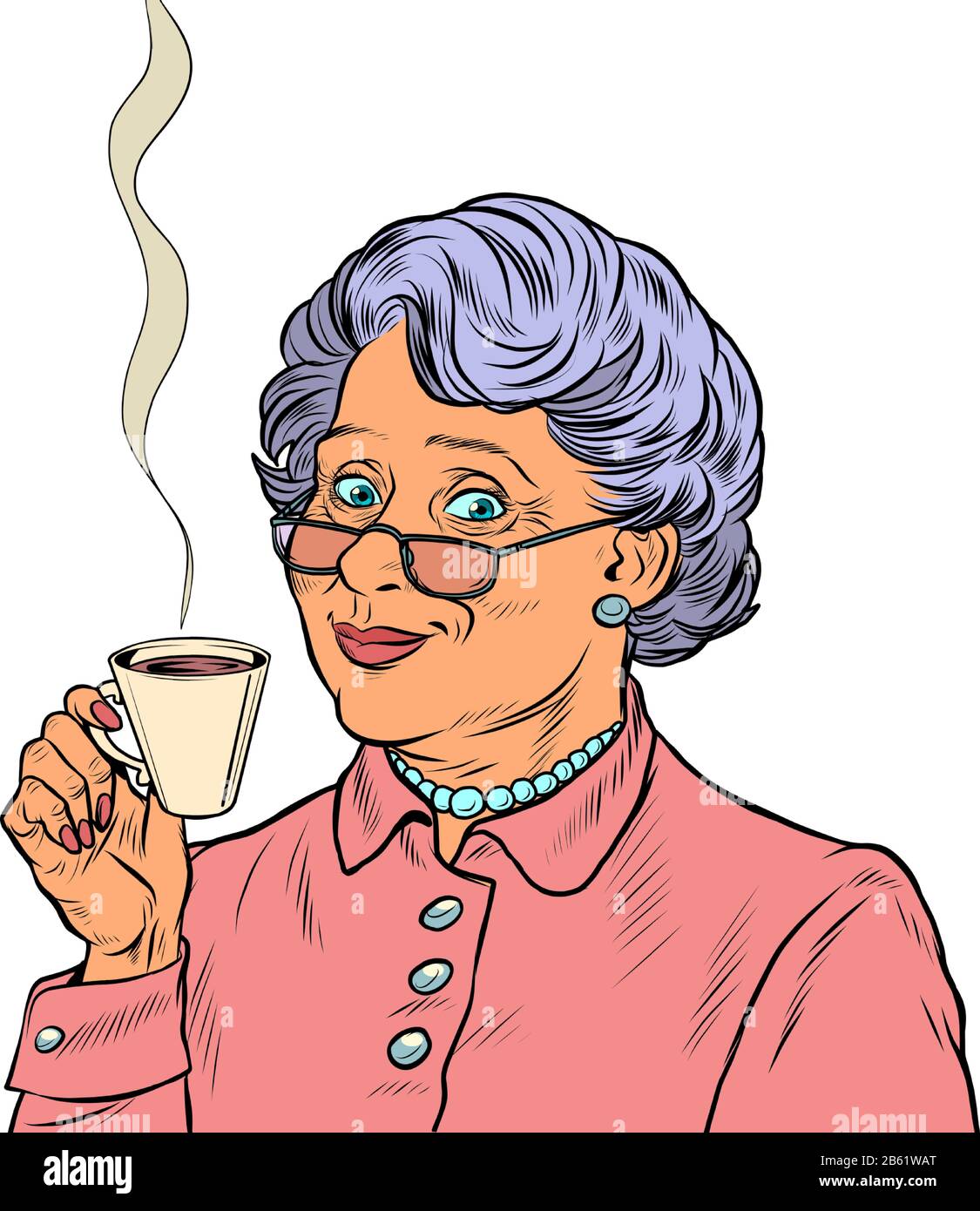 Donna anziana che beve il tè Illustrazione Vettoriale