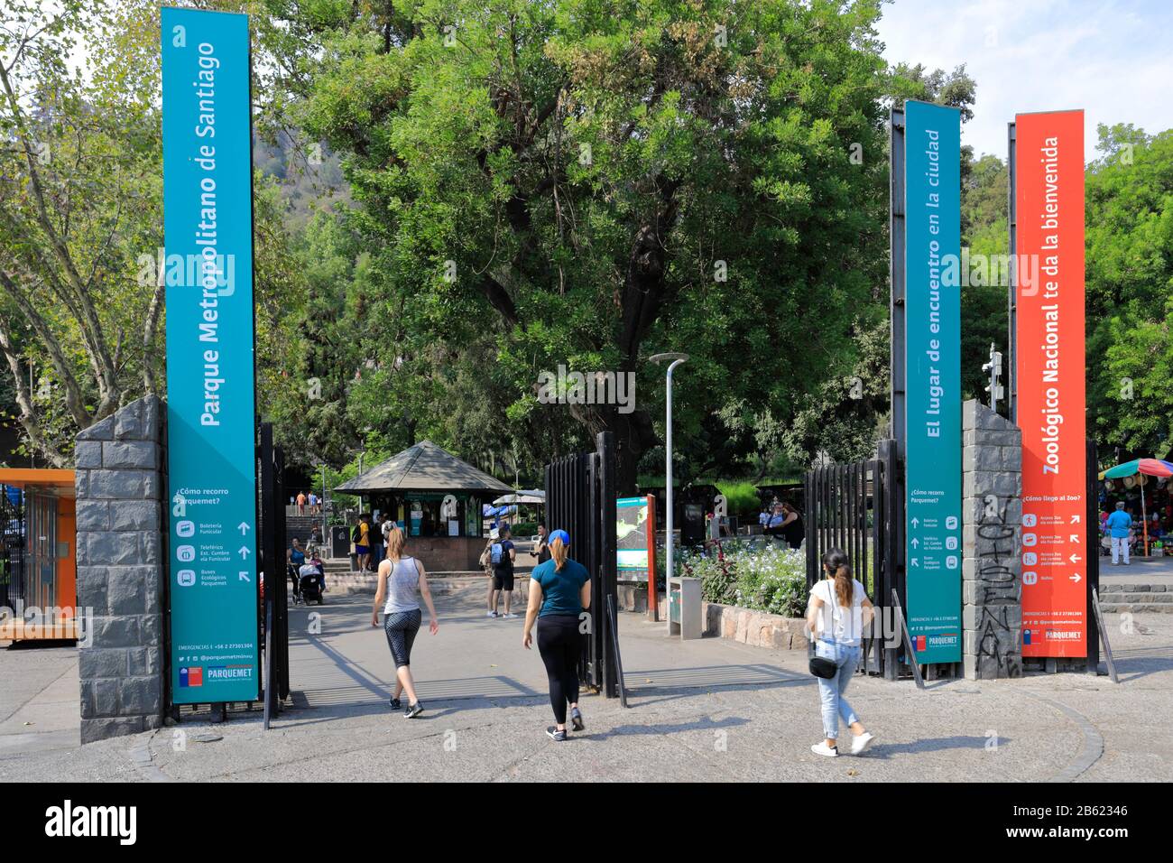 Ingresso al Metropolitan Park, Cerro San Cristóbal, Santiago City, Cile. Foto Stock