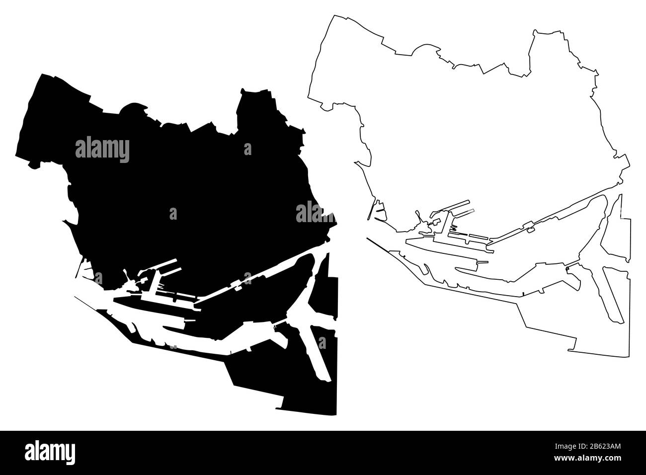 Le Havre City (Repubblica francese, Francia) mappa vettore illustrazione, abbozzare schizzo Città di le Havre mappa Illustrazione Vettoriale