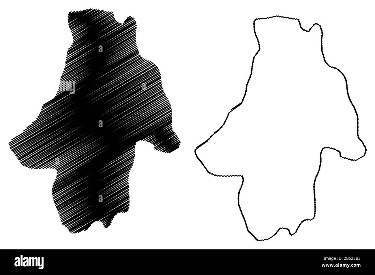 Comune di Kocani (Repubblica della Macedonia del Nord, Regione statistica orientale) illustrazione del vettore cartografico, abbozzare la mappa di Kocani Illustrazione Vettoriale