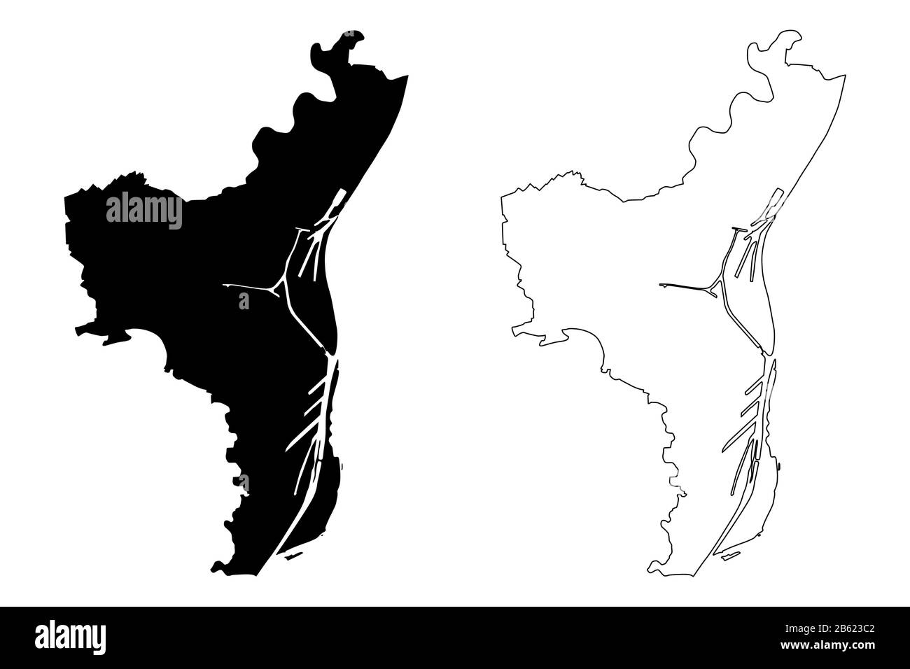 Città di Strasburgo (Repubblica francese, Francia) mappa vettore illustrazione, abbozzare schizzo Città di Strasburgo mappa Illustrazione Vettoriale