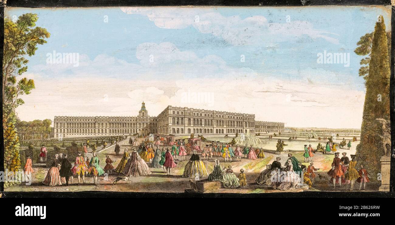 Vista della Reggia di Versailles vista dai Giardini, stampa, 1700-1799 Foto Stock