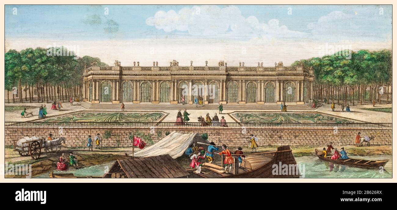 Vista del Grand Trianon nel Giardino di Versailles, stampa, 1700-1799 Foto Stock