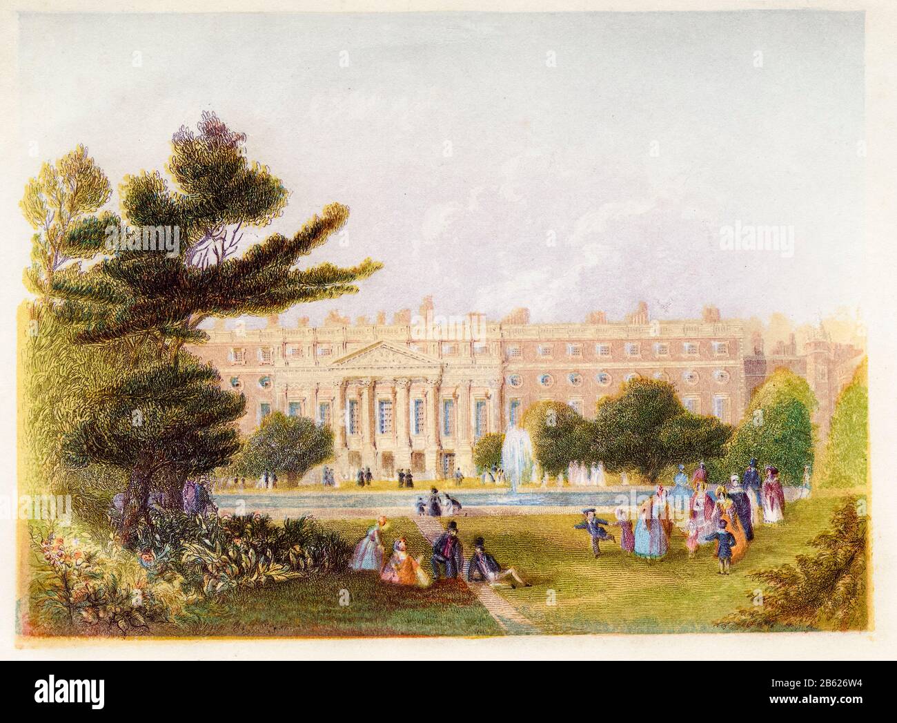 Vista di Hampton Court Palace, Londra, stampa dopo il 1850 Foto Stock