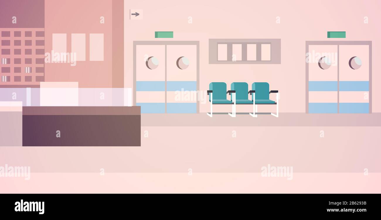 accoglienza ospedaliera infermiere vuoto stazione nessun persone clinica sala interna orizzontale vettore illustrazione Illustrazione Vettoriale