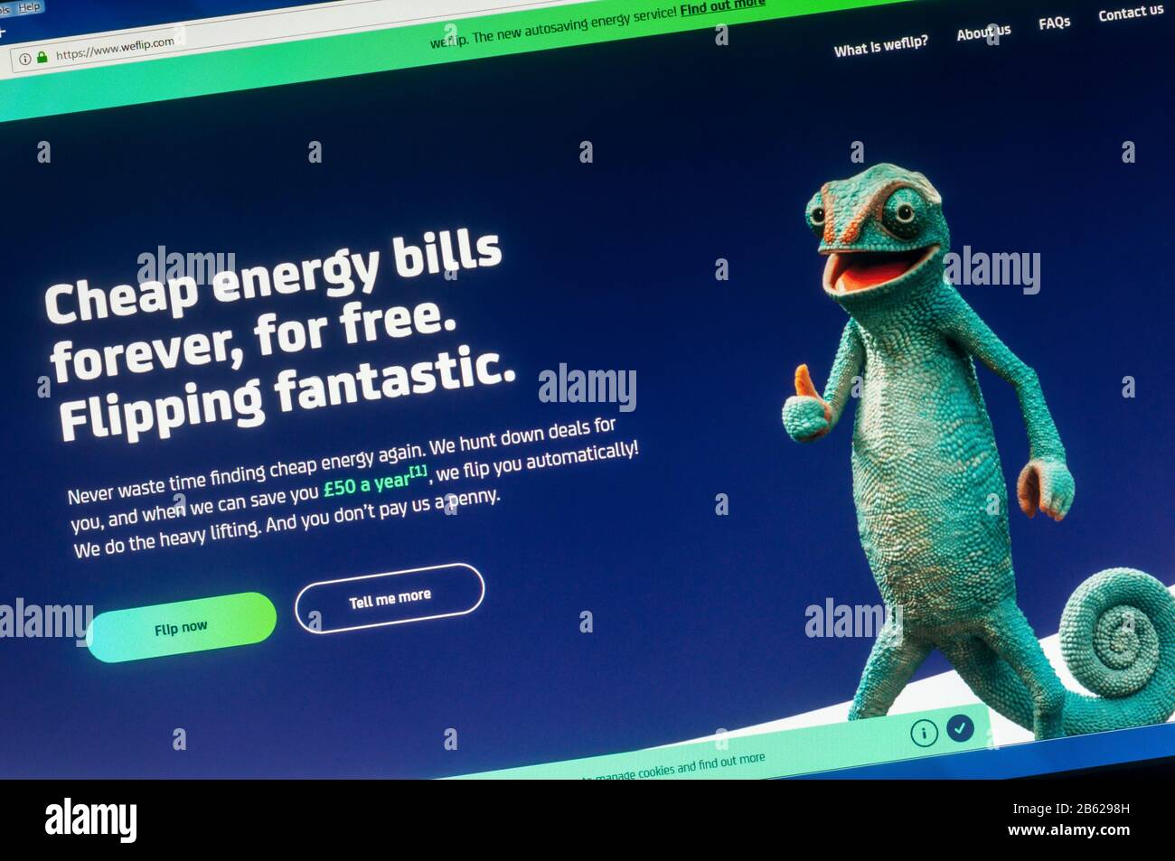 Homepage del sito web di Weflip la società di commutazione di energia . Foto Stock
