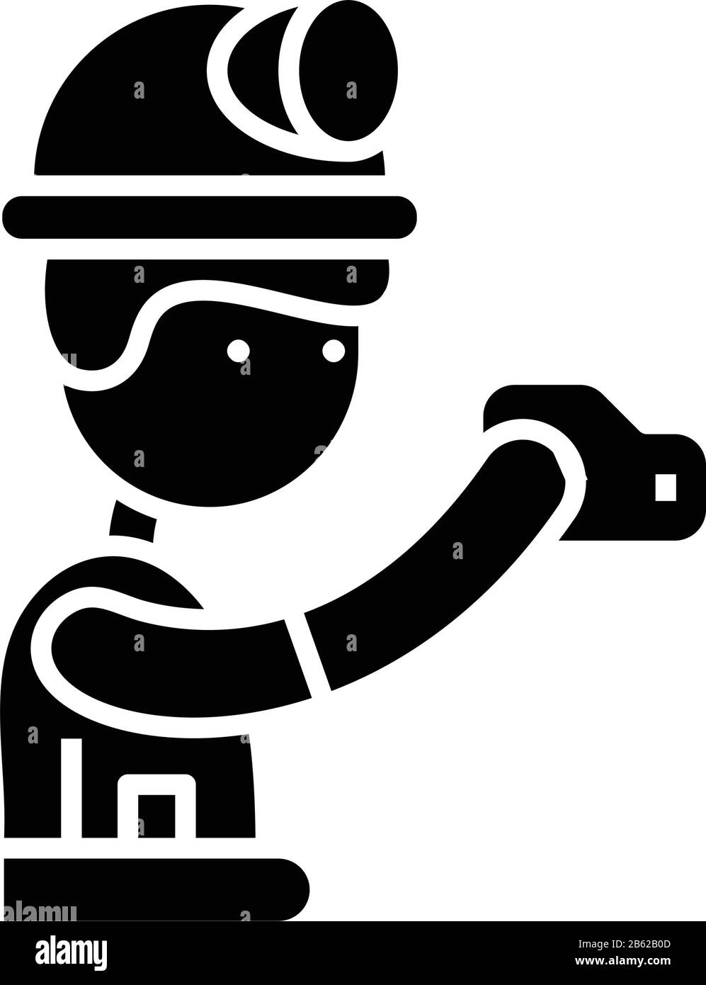 Icona nera del lavoratore sotterraneo, illustrazione concettuale, simbolo piatto vettoriale, simbolo glifo. Illustrazione Vettoriale