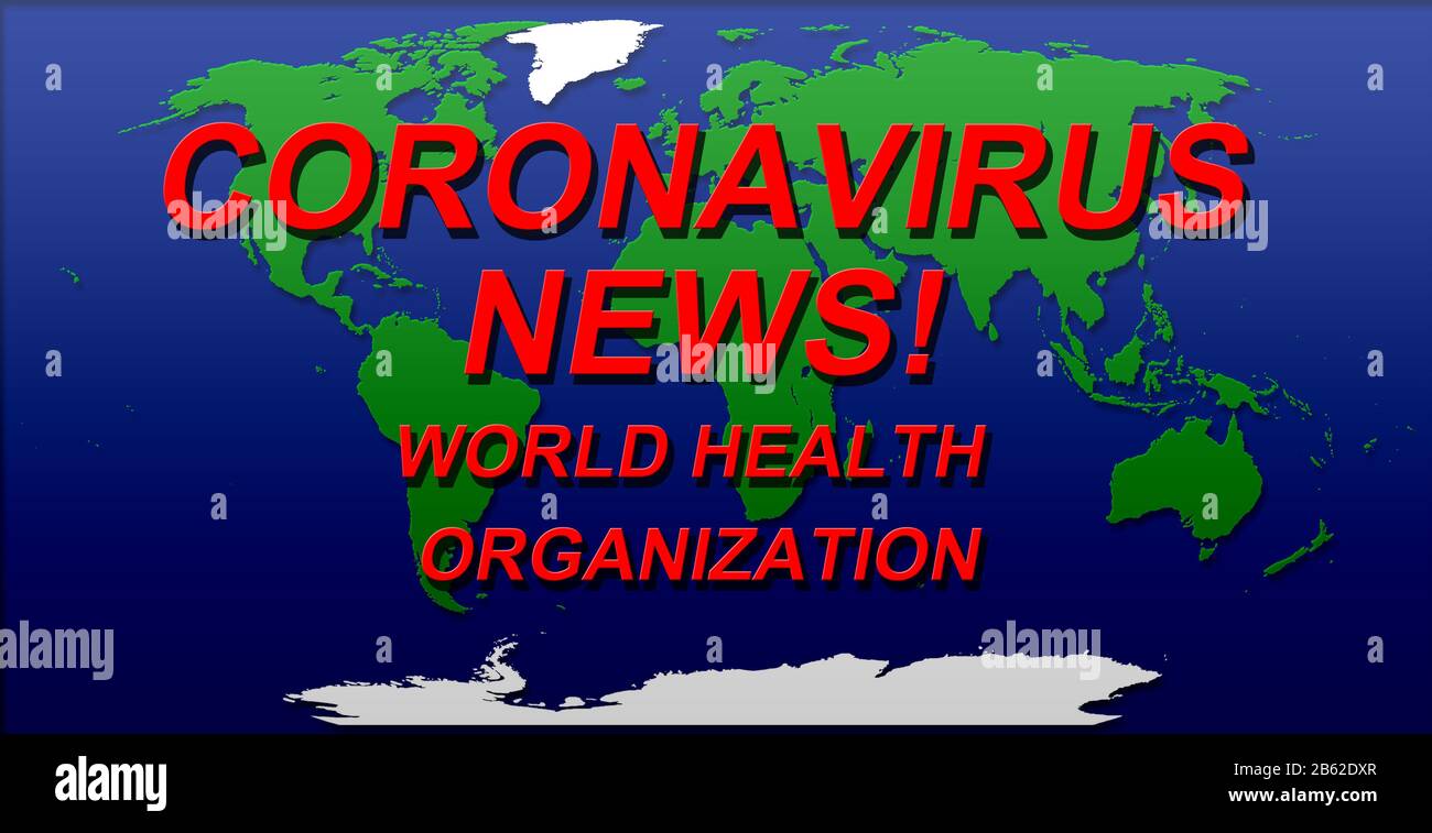 Covid 19 Mappa del mondo Illustrazione verde blu bianco colore effetti tagliati Foto Stock