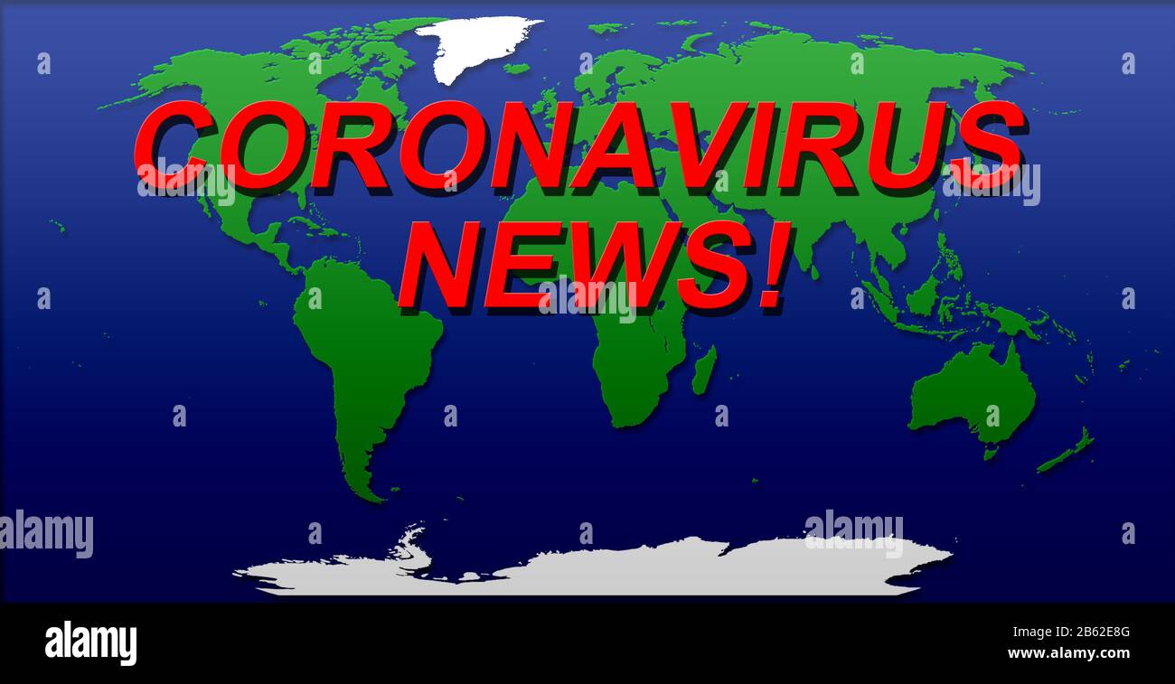 Covid 19 Mappa del mondo Illustrazione verde blu bianco colore effetti tagliati Foto Stock