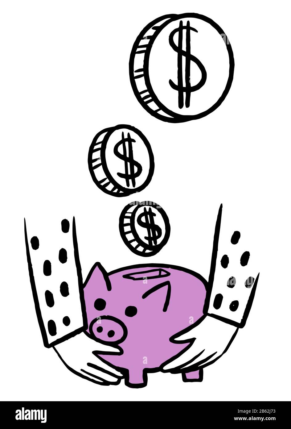 Denaro contante, monete, banca piggy. Carino banca piggy. Vettore icona banca piggy. Concetto finanziario di investimento. Concetto di successo aziendale. Icona vettore. Illustrazione Vettoriale