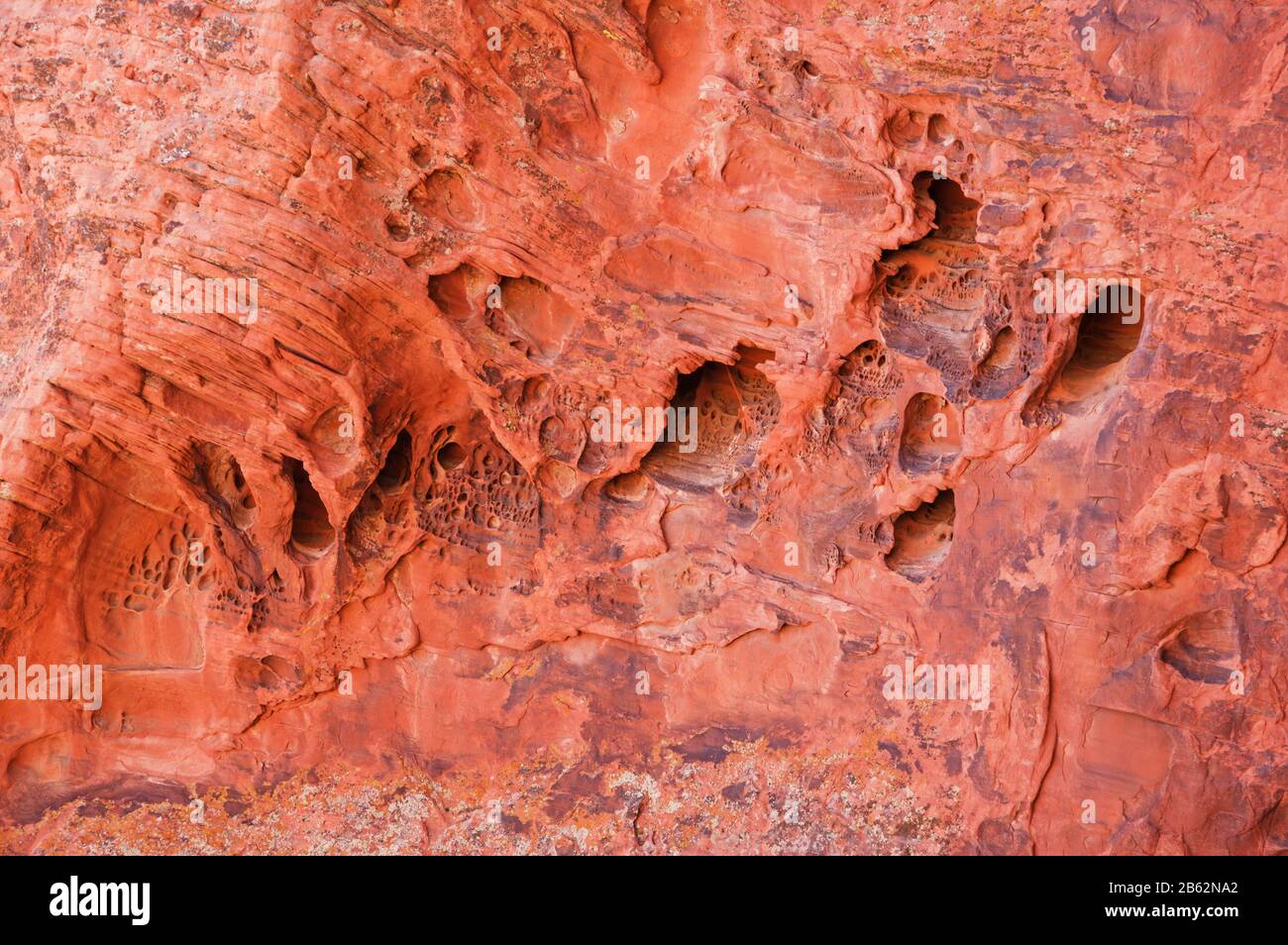 Facciata in arenaria rossa a strati e con intascati nella Red Rock Conservation Area Foto Stock