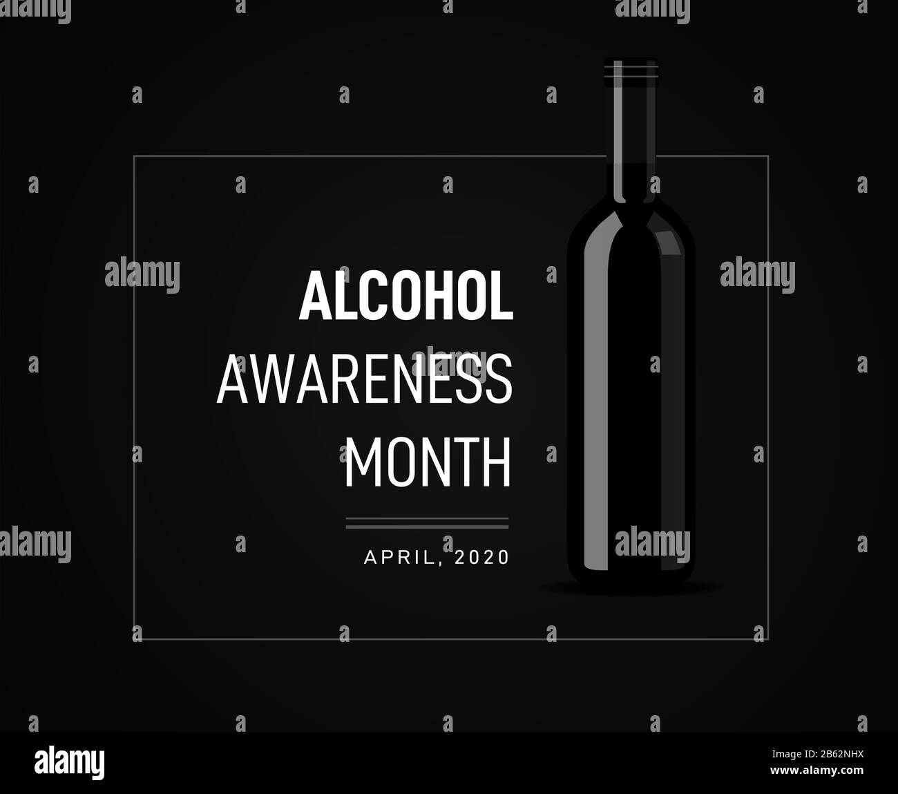 Mese di sensibilizzazione sui pericoli dell'alcol. Illustrazione vettoriale con una bottiglia di vino sullo sfondo Illustrazione Vettoriale
